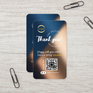 Social Media QR Code Logo Thank You Navy Blue Gold Business Card