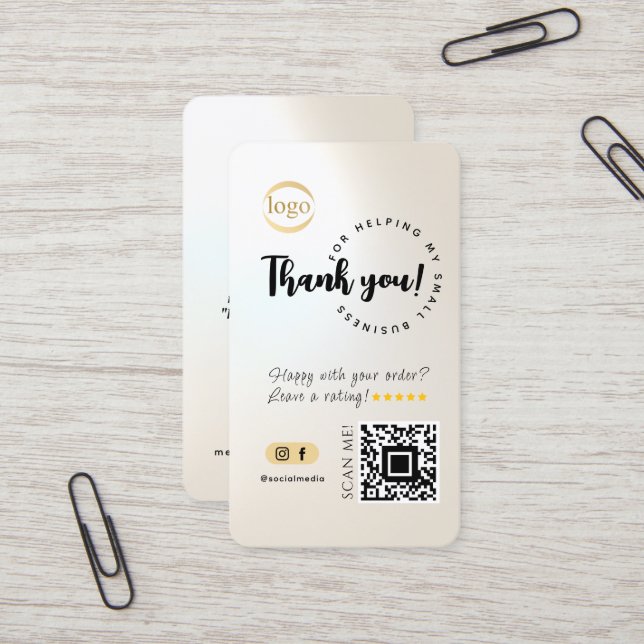 Social Media QR Code & Logo Thank You Pearlescent Business Card (Front/Back In Situ)