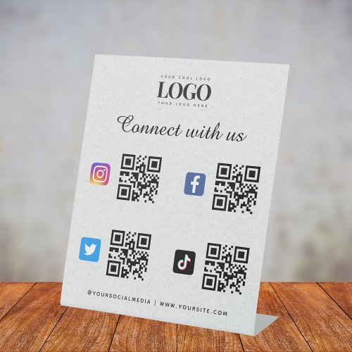 Social Media Qr Code Logo Twitter Facebook Gray Pedestal Sign