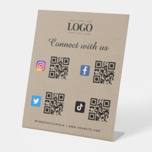 Social Media Qr Code Logo Twitter Facebook Kraft Pedestal Sign