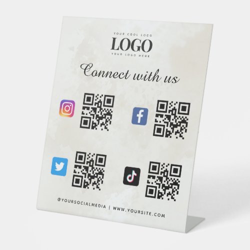 Social Media Qr Code Logo Twitter Instagram Marble Pedestal Sign