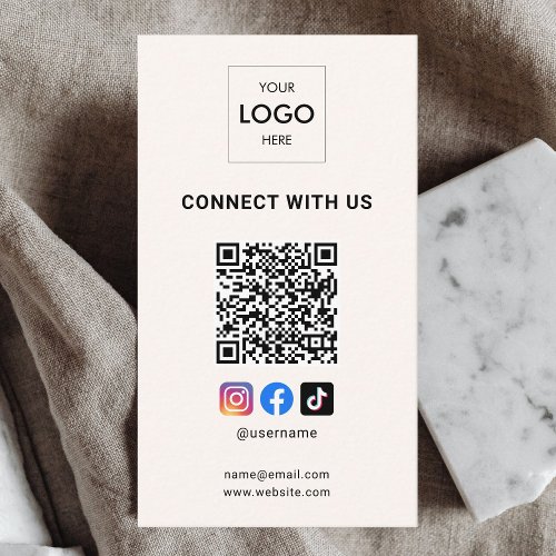 Social Media QR Code Modern Logo Beige Business Card