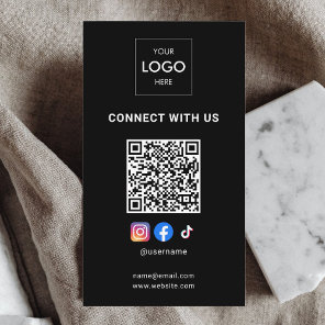 Social Media QR Code Modern Logo Black Business Card