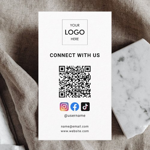 Social Media QR Code Modern Logo White Business Card