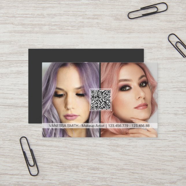 Social media QR code modern makeup artist photo Bu Business Card (Front/Back In Situ)
