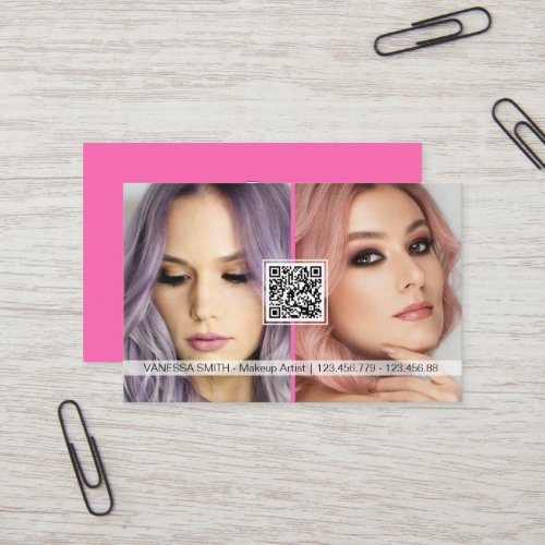 Social media QR code modern makeup artist photo Bu Business Card