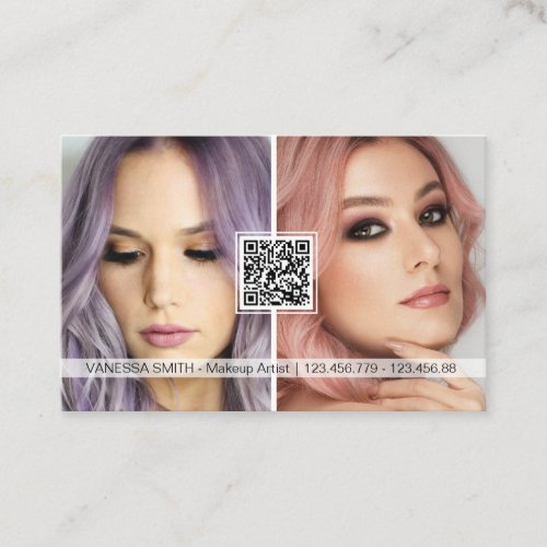 Social media QR code modern makeup artist photo Business Card