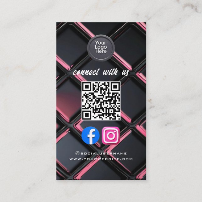 Social Media QR Code Modern Pro Minimalist Sleek B Business Card (Front)