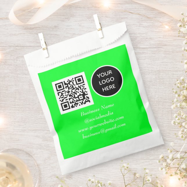 Social media QR Code Neon Green Business Logo Favor Bag (Clipped)