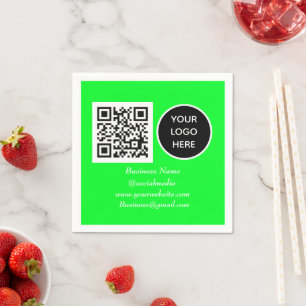 Social media QR Code Neon Green Business Logo Napkins