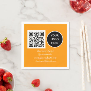 Social media QR Code Orange Business Logo Napkins