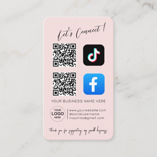 Social Media QR Code – Pink Design Business Card (Front)
