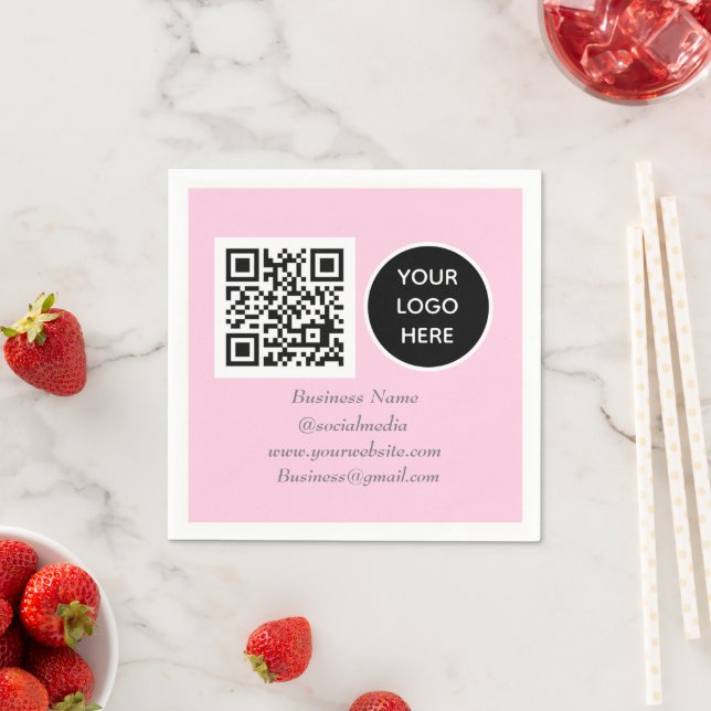 Social media QR Code Pink Modern Business Logo Napkins (Insitu)