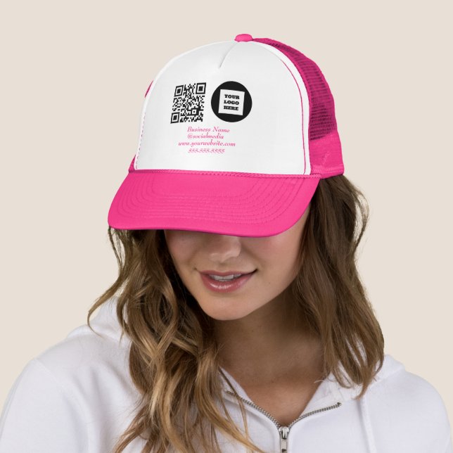 Social media QR Code Pink Modern Business Logo Trucker Hat (In Situ)