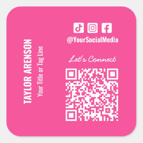 Social Media QR Code Pink Square Sticker