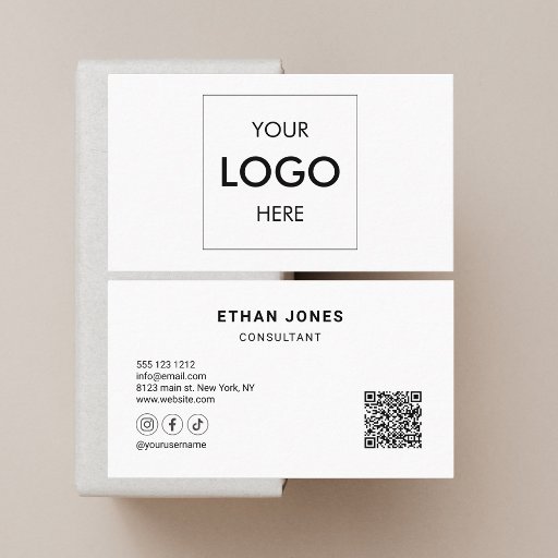 Customizable Social Media QR Code Professional White Business Card