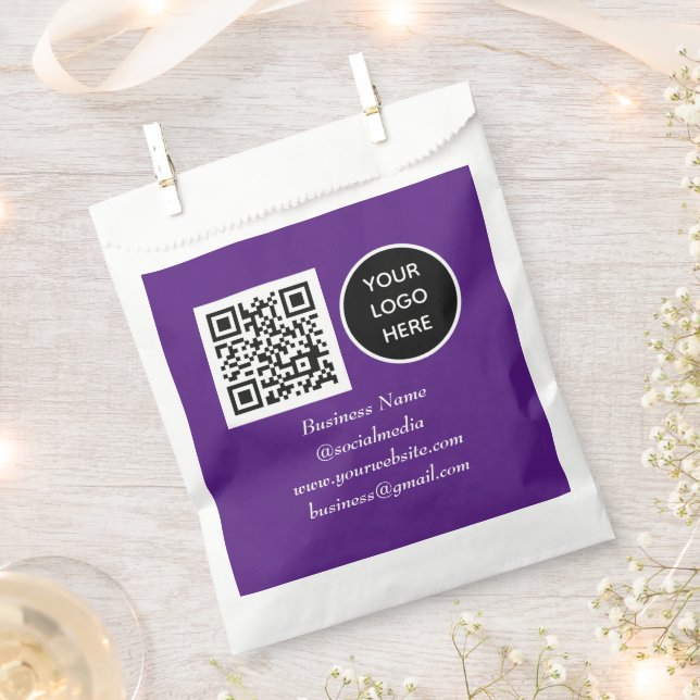 Social media QR Code Purple Business Logo Favor Bag (Clipped)