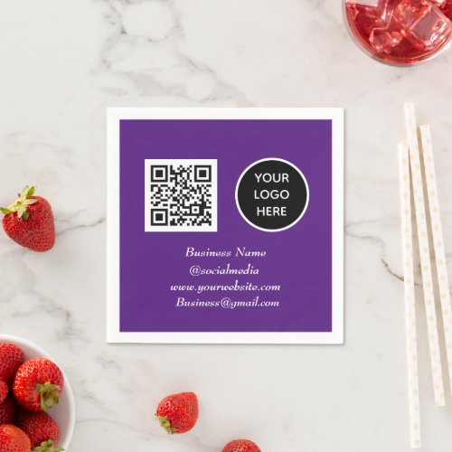 Social media QR Code Purple Modern Business Logo Napkins