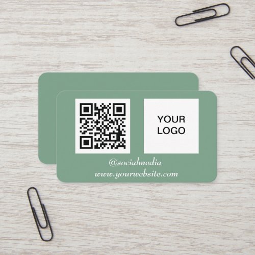 Social media QR Code Sage Green Professional  Business Card