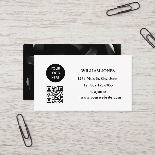 Social media QR Code Scannable Black Luxury Business Card (Front/Back In Situ)