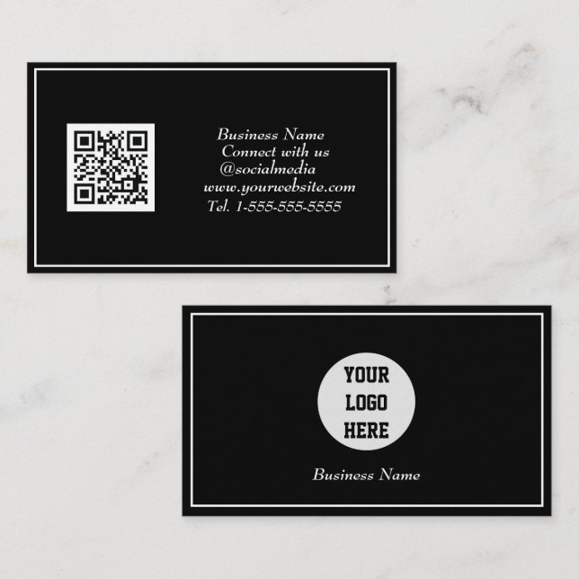 Social media QR Code Scannable Black Professional Business Card (Front/Back)