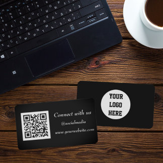 Social media QR Code Scannable Black Professional Business Card