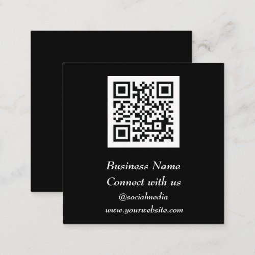 Social media QR Code Scannable Black Professional Square Business Card