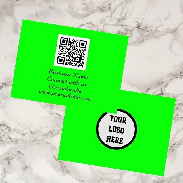 Social media QR Code Scannable Fluorescent Green Business Card (Creator Uploaded)