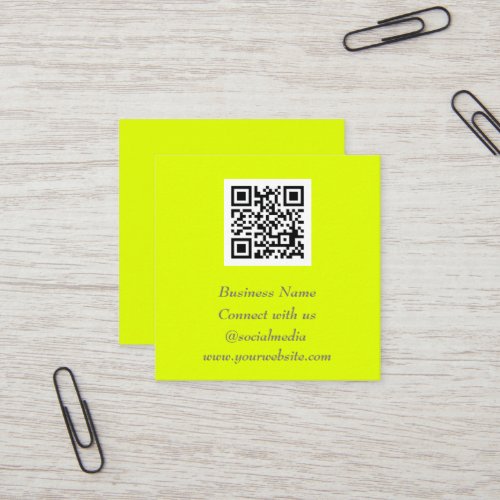 Social media QR Code Scannable Fluorescent Yellow Square Business Card