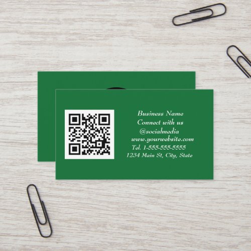 Social media QR Code Scannable Green Minimalist Business Card