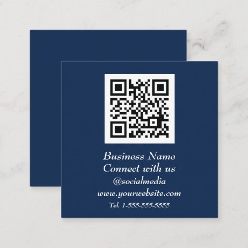 Social media QR Code Scannable Navy Blue Square Business Card