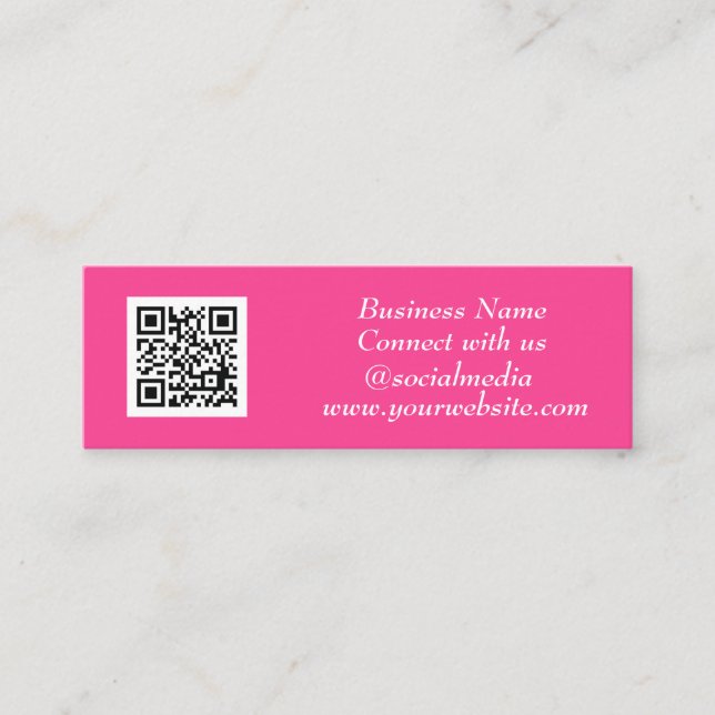Social media QR Code Scannable Pink Feminine Mini Business Card (Front)