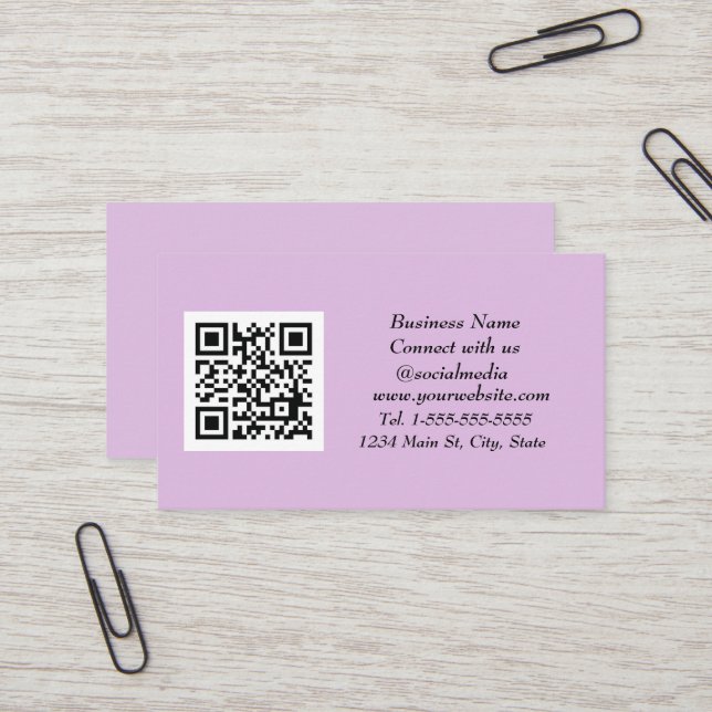 Social media QR Code Scannable Purple Lilac Business Card (Front/Back In Situ)