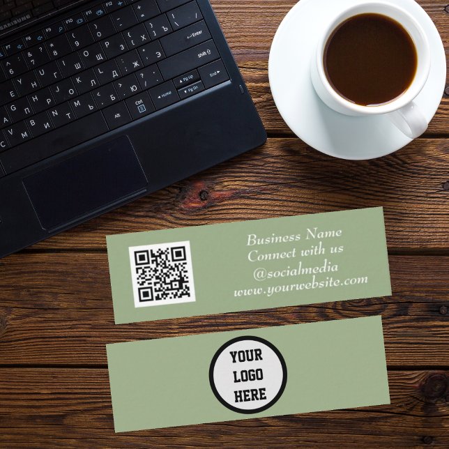 Social Media QR Code Scannable Sage Green Modern Mini Business Card (Creator Uploaded)