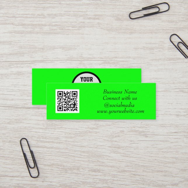 Social media QR Code Simple Fluorescent Green Mini Business Card (Front/Back In Situ)