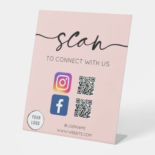Social Media QR Code Soft Pink Pedestal Sign