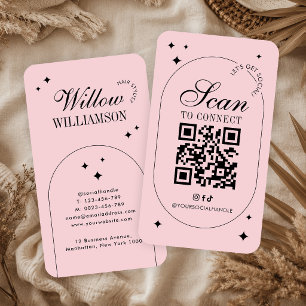 Social Media QR Code Trendy Pink Vintage Script Business Card