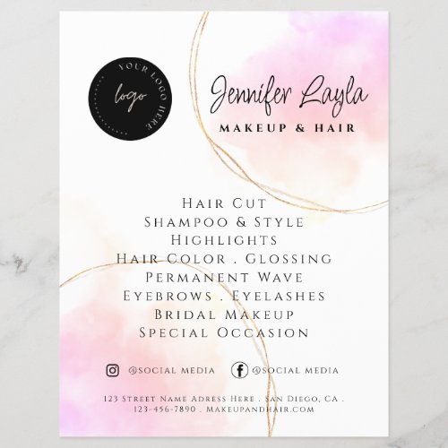 Social Media QR Code Watercolor Pink Gold Modern Flyer