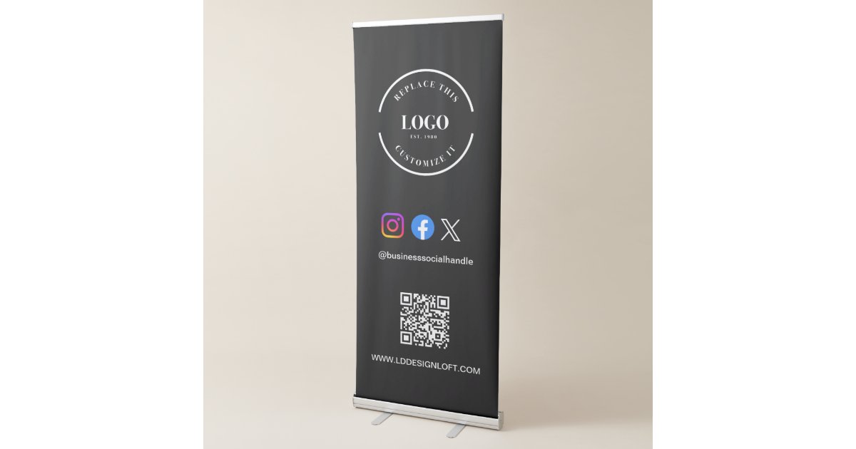 Social Media QR code website Custom logo Retractable Banner | Zazzle