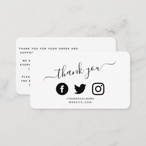 Social media QR code white thank you discount Enclosure Card