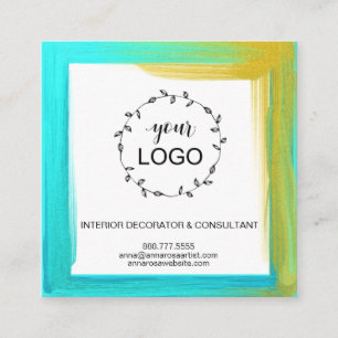 *~* Social Media QR LOGO Bold Color Square Business Card