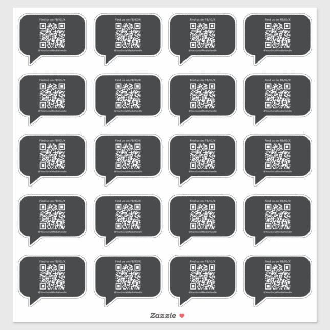 Social Media QR Promotional Black Speech Bubble Sticker (Sheet)