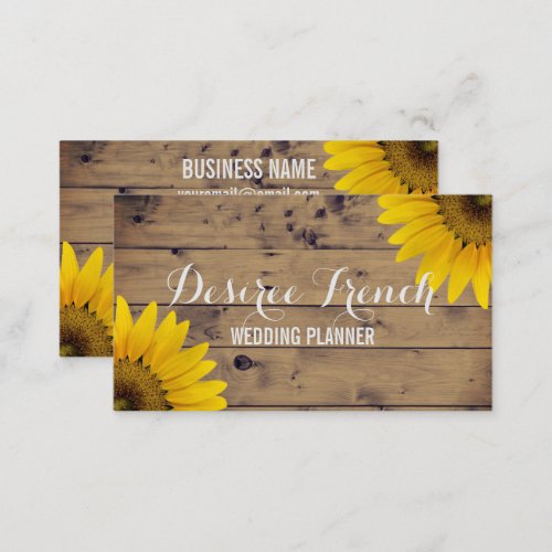 Social Media  Rustic Sunflowers Wedding Planner Business Card