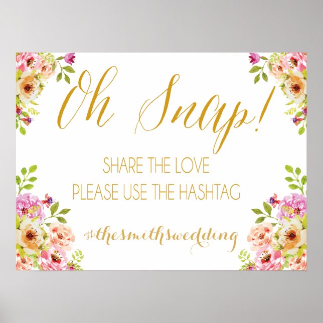 Social media sign | romantic blooms | Gold text (Front)