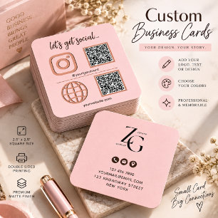 Social Media Sign With QR Code Cute Square Business Card