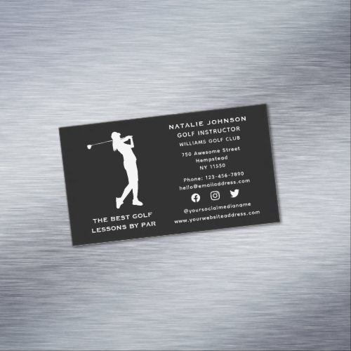Social Media Sport Coach Female Golf Instructor Business Card Magnet