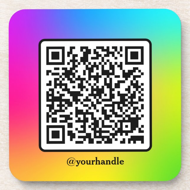 Social Media Square QR Code Custom Gradient Beverage Coaster (Front)
