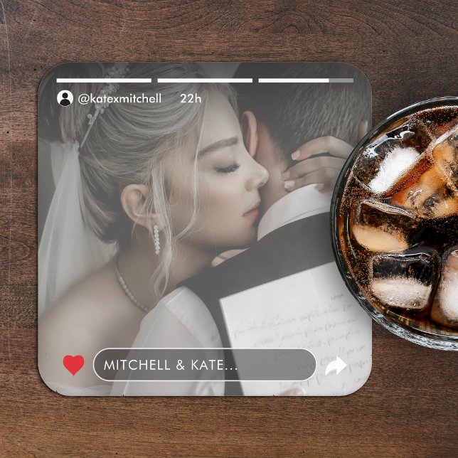 Social Media Story Post Photo Wedding Square Paper Coaster (Creator Uploaded)