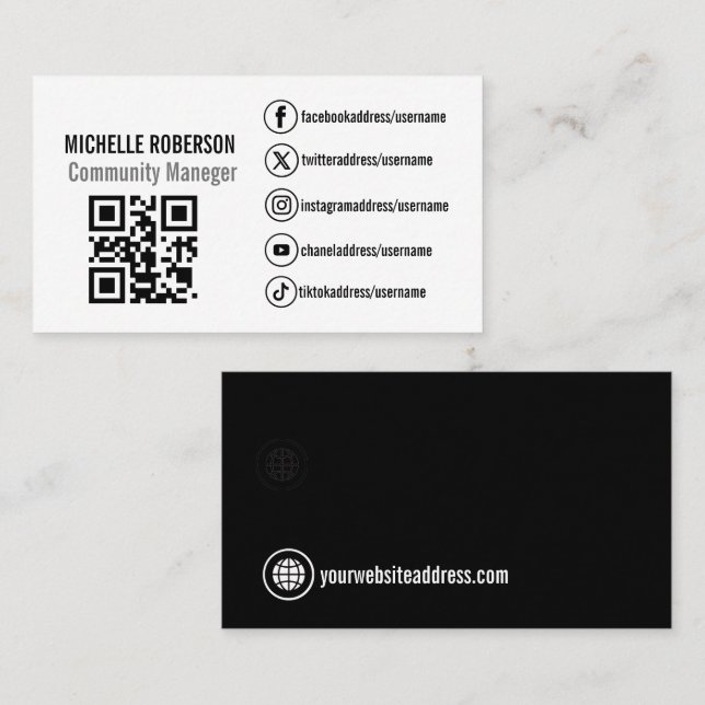 Social media symbols qr code business card (Front/Back)