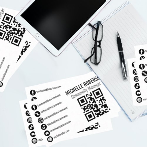 Social media symbols QR code logo or photo Business Card